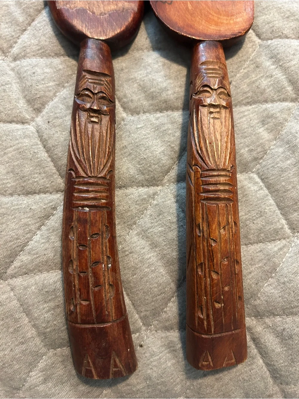 Hand-Carved Wooden Salad Serving Spoon and Fork - Brown